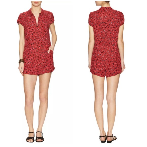 People Red Floral Combo Short Sleeves Romper Size M - Picture 4 of 12